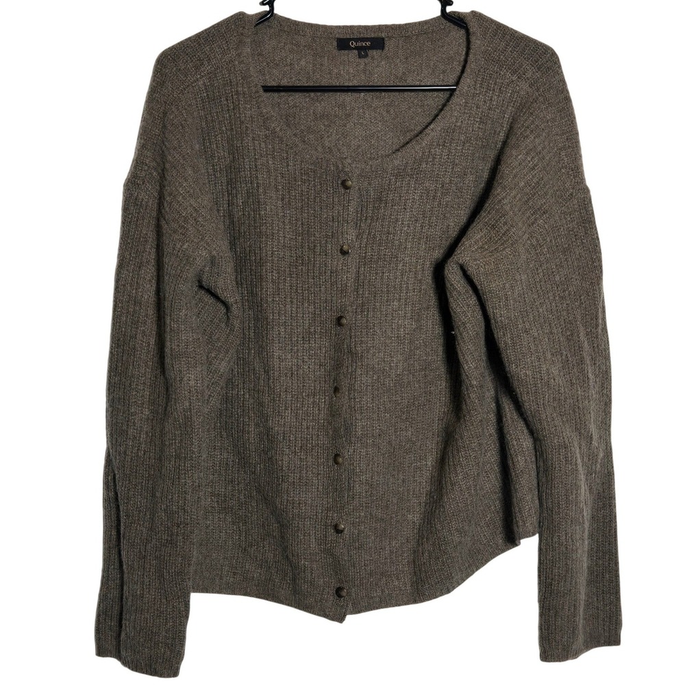 Quince Brown 100% Yak Soft Rib Crew Cardigan Large Sustainable Quiet Luxury
